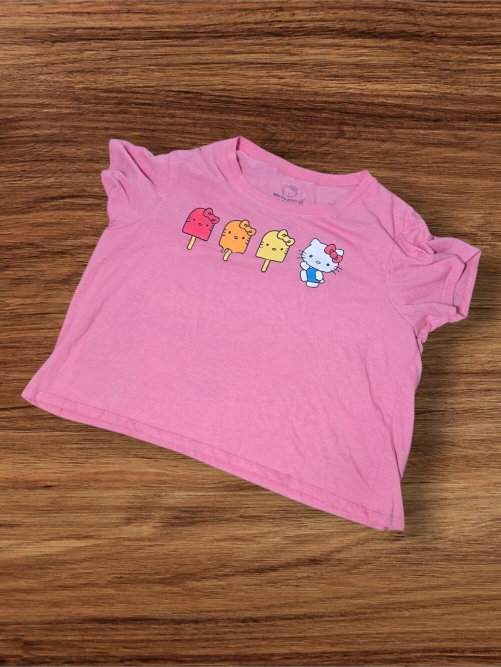 Sanrio Hello Kitty Pink Short Sleeve Crop Tee with Popsicle